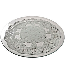 Vintage Lace Pattern Art Glass Plate 13" Decorative Clear Glass Tray Dish Elegan